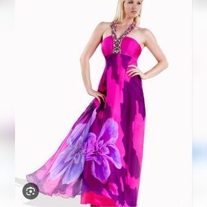 Jovani Fuchsia and Violet Floral Maxi Dress